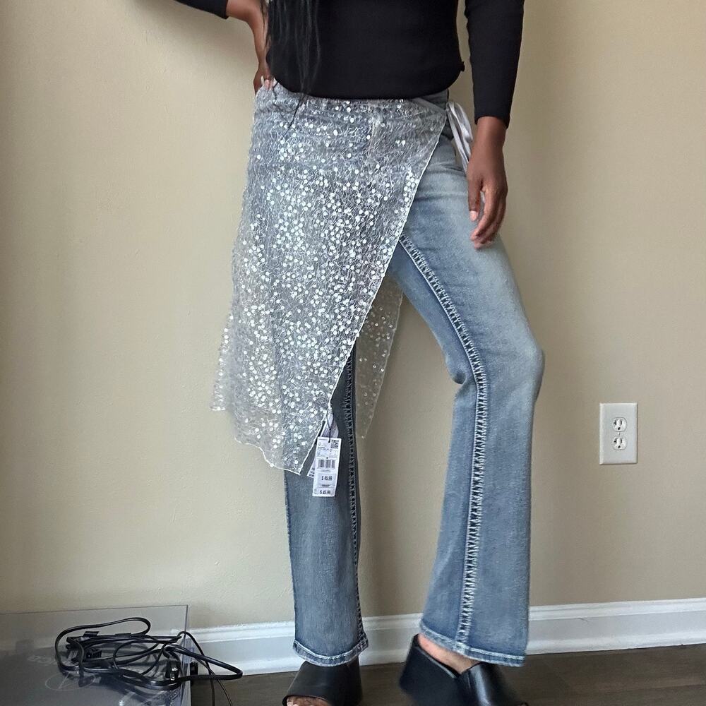 Mango Silver Sequin Skirt Wrap One Size